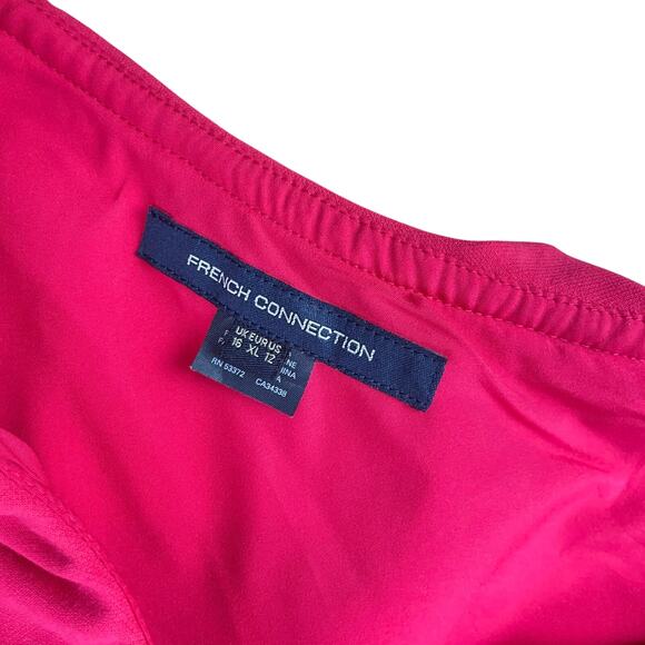 French Connection NWT Deep Hot Pink One Shoulder Ruffle Overlay Mini Dress - Picture 11 of 12